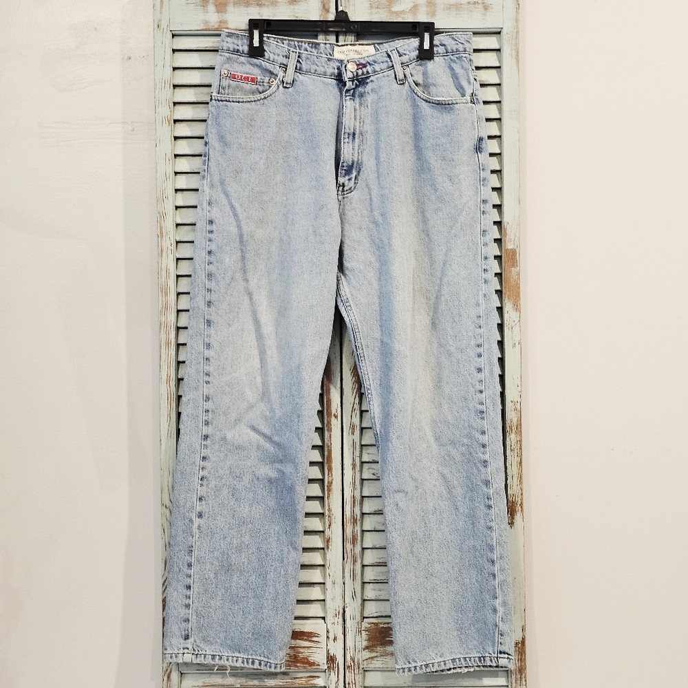 OCI OLD COLLEGE INN STRAIGHT JEANS Mens 34X30 Light Wash Thrashed Denim Workwear